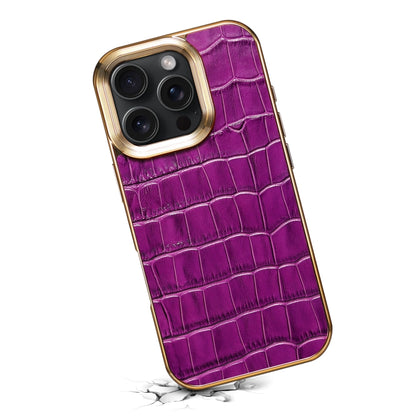 For iPhone 16 Pro Denior Crocodile Texture Genuine Leather Electroplating Phone Case(Purple) - More iPhone Cases by Denior | Online Shopping South Africa | PMC Jewellery | Buy Now Pay Later Mobicred