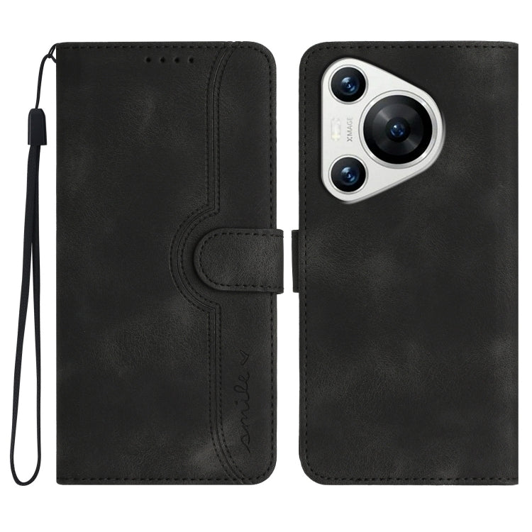 For Huawei Pura 70 Pro/70 Pro+ Heart Pattern Skin Feel Leather Phone Case(Black) - Huawei Cases by PMC Jewellery | Online Shopping South Africa | PMC Jewellery | Buy Now Pay Later Mobicred