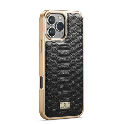 For iPhone 16 Pro Max Fierre Shann Python Texture Electroplating PU Phone Case(Black) - iPhone 16 Pro Max Cases by FIERRE SHANN | Online Shopping South Africa | PMC Jewellery | Buy Now Pay Later Mobicred