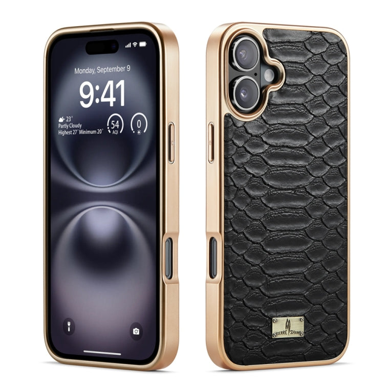 For iPhone 16 Fierre Shann Python Texture Electroplating PU Phone Case(Black) - iPhone 16 Cases by FIERRE SHANN | Online Shopping South Africa | PMC Jewellery | Buy Now Pay Later Mobicred