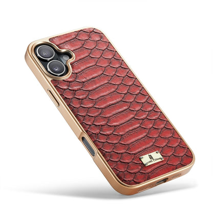 For iPhone 16 Fierre Shann Python Texture Electroplating PU Phone Case(Red) - iPhone 16 Cases by FIERRE SHANN | Online Shopping South Africa | PMC Jewellery | Buy Now Pay Later Mobicred