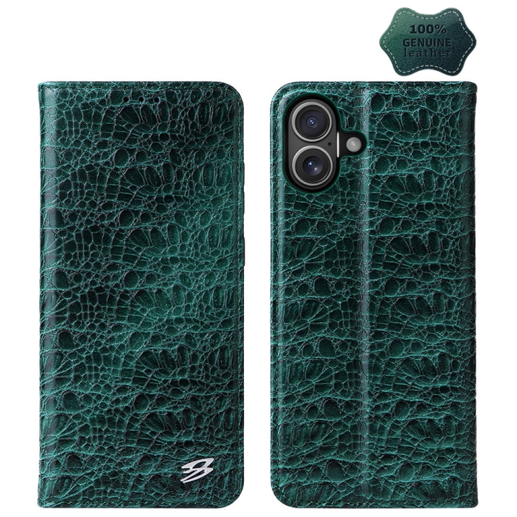 For iPhone 16 Plus Fierre Shann Crocodile Texture Magnetic Genuine Leather Phone Case(Green) - iPhone 16 Plus Cases by FIERRE SHANN | Online Shopping South Africa | PMC Jewellery | Buy Now Pay Later Mobicred