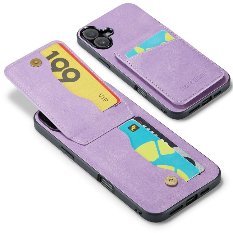 For iPhone 16 Plus Fierre Shann Crazy Horse Card Holder Back Cover PU Phone Case(Purple) - iPhone 16 Plus Cases by FIERRE SHANN | Online Shopping South Africa | PMC Jewellery | Buy Now Pay Later Mobicred