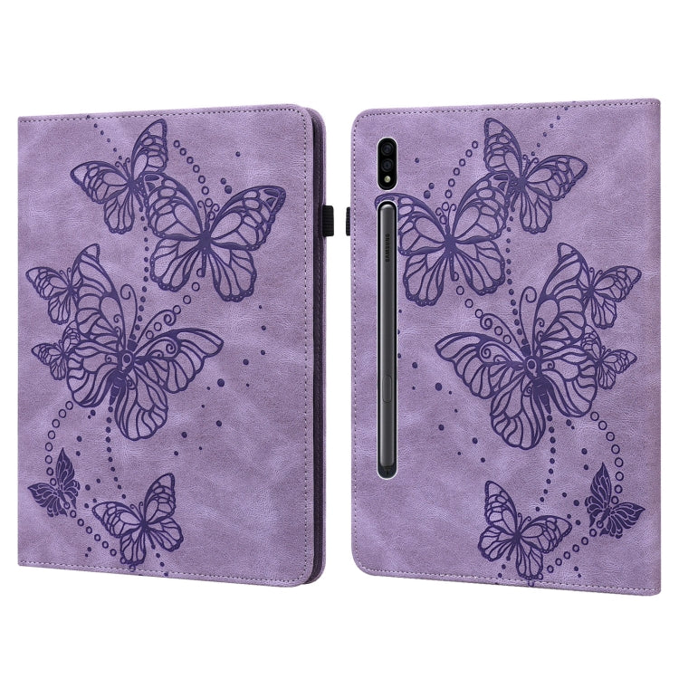 For Samsung Galaxy Tab S9 Embossed Butterfly Pattern Leather Tablet Case(Purple) - Galaxy Tab S9 Cases by PMC Jewellery | Online Shopping South Africa | PMC Jewellery | Buy Now Pay Later Mobicred