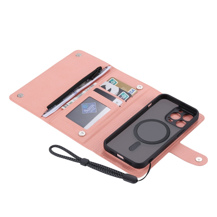 For iPhone 14 Plus ViLi GHB Series MagSafe Magnetic Zipper Leather Phone Case(Pink) - iPhone 14 Plus Cases by ViLi | Online Shopping South Africa | PMC Jewellery | Buy Now Pay Later Mobicred