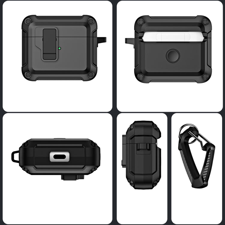 For AirPods 3 TPU + PC Wireless Bluetooth Earphone Protective Case with Switch Lock & Hook(Black) - For AirPods 3 by PMC Jewellery | Online Shopping South Africa | PMC Jewellery | Buy Now Pay Later Mobicred