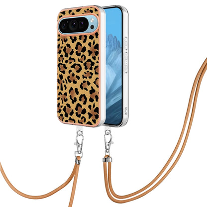 For Google Pixel 9 / 9 Pro Electroplating Dual-side IMD Phone Case with Lanyard(Leopard Print) - Google Cases by PMC Jewellery | Online Shopping South Africa | PMC Jewellery | Buy Now Pay Later Mobicred