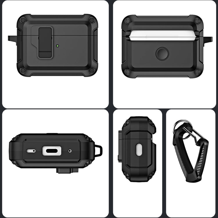 For AirPods Pro 2 TPU + PC Wireless Bluetooth Earphone Protective Case with Switch Lock & Hook(Black) - For AirPods Pro 2 by PMC TechLife | Online Shopping South Africa | PMC TechLife