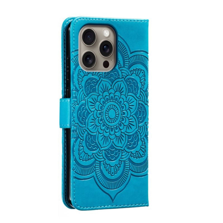 For iPhone 16 Pro Max Mandala Embossing Pattern Horizontal Flip Leather Phone Case(Blue) - iPhone 16 Pro Max Cases by PMC TechLife | Online Shopping South Africa | PMC TechLife | Buy Now Pay Later Mobicred