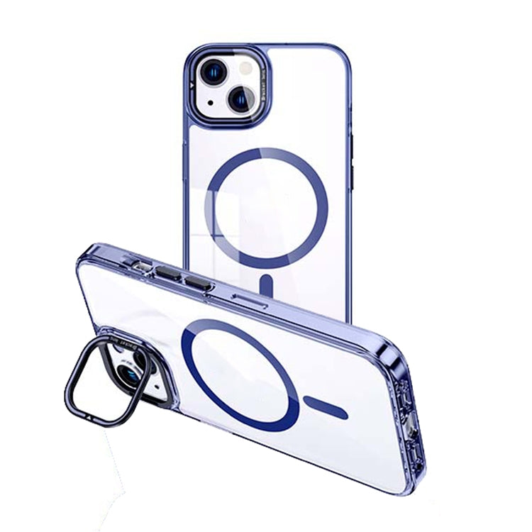 For iPhone 15 Plus MagSafe Magnetic Invisible Holder Transparent Phone Case(Blue) - iPhone 15 Plus Cases by PMC Jewellery | Online Shopping South Africa | PMC Jewellery