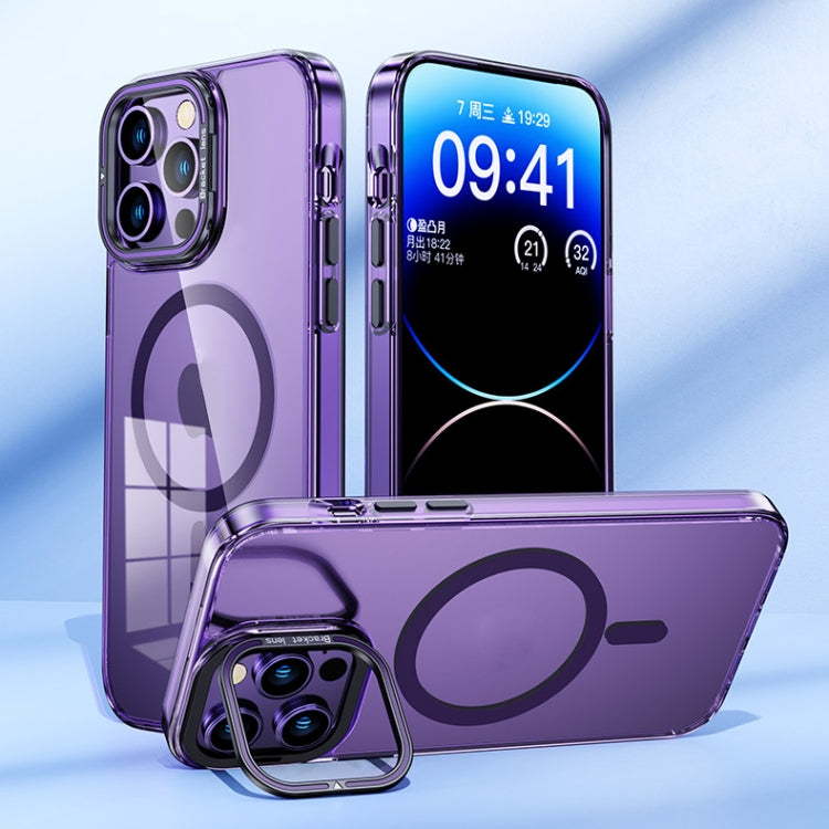 For iPhone 14 Plus MagSafe Magnetic Invisible Holder Transparent Phone Case(Purple) - iPhone 14 Plus Cases by PMC Jewellery | Online Shopping South Africa | PMC Jewellery