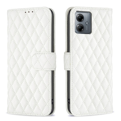 For Motorola Moto G14 4G Diamond Lattice Wallet Flip Leather Phone Case(White) - Motorola Cases by PMC Jewellery | Online Shopping South Africa | PMC Jewellery | Buy Now Pay Later Mobicred