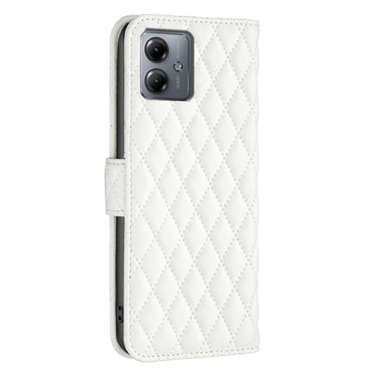 For Motorola Moto G14 4G Diamond Lattice Wallet Flip Leather Phone Case(White) - Motorola Cases by PMC Jewellery | Online Shopping South Africa | PMC Jewellery | Buy Now Pay Later Mobicred