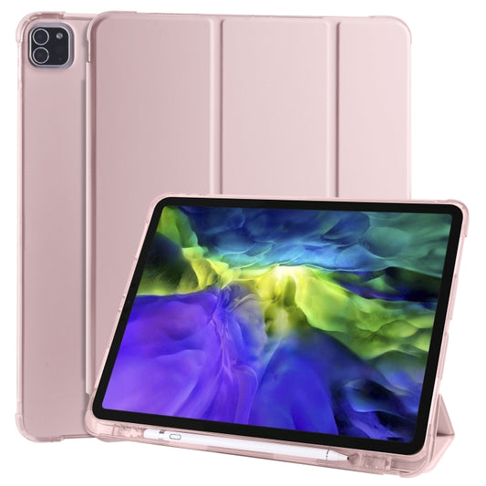 For iPad Air 13 2024 / iPad Pro 12.9 (2020) / iPad Pro 12.9(2018) 3-folding Horizontal Flip PU Leather + Shockproof TPU Tablet Case with Holder & Pen Slot(Pink) - iPad Pro 12.9 (2020) Cases by PMC Jewellery | Online Shopping South Africa | PMC Jewellery | Buy Now Pay Later Mobicred