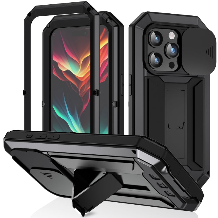 For iPhone 15 Pro R-JUST Sliding Camera Life Waterproof Holder Phone Case(Black) - iPhone 15 Pro Cases by R-JUST | Online Shopping South Africa | PMC Jewellery