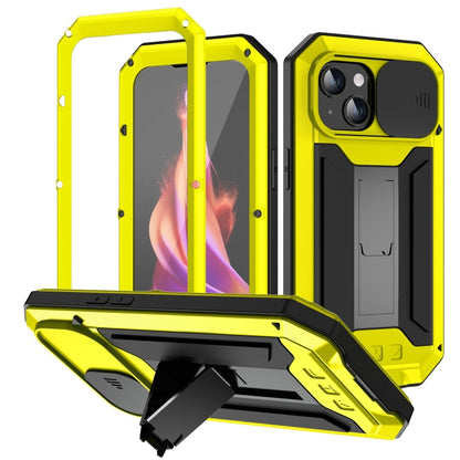 For iPhone 15 Plus R-JUST Sliding Camera Life Waterproof Holder Phone Case(Yellow) - iPhone 15 Plus Cases by R-JUST | Online Shopping South Africa | PMC Jewellery