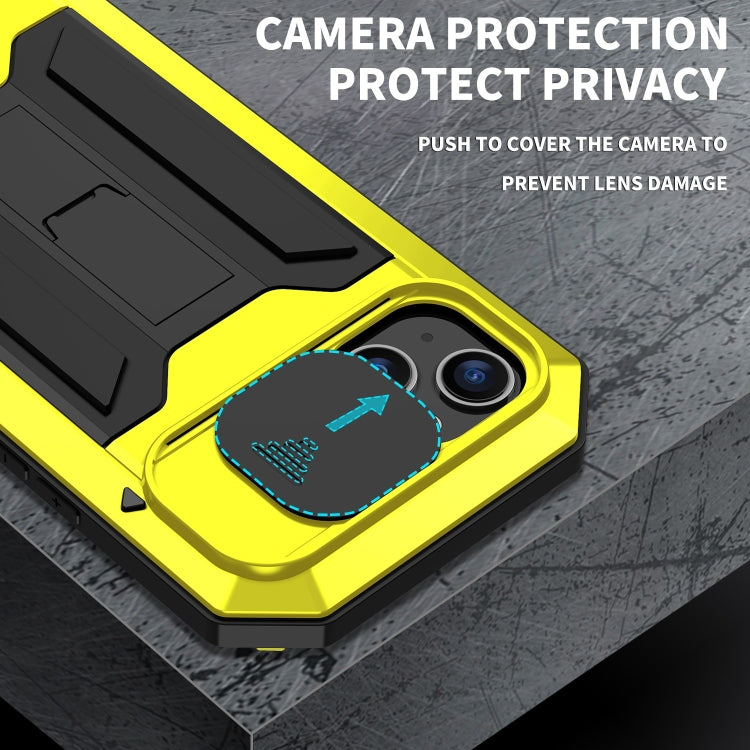 For iPhone 15 Plus R-JUST Sliding Camera IP54 Life Waterproof Holder Phone Case(Yellow) - iPhone 15 Plus Cases by R-JUST | Online Shopping South Africa | PMC Jewellery | Buy Now Pay Later Mobicred