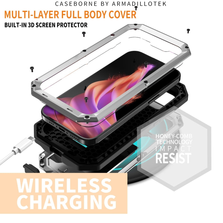 For iPhone 15 R-JUST Sliding Camera IP54 Life Waterproof Holder Phone Case(Silver) - iPhone 15 Cases by R-JUST | Online Shopping South Africa | PMC Jewellery | Buy Now Pay Later Mobicred