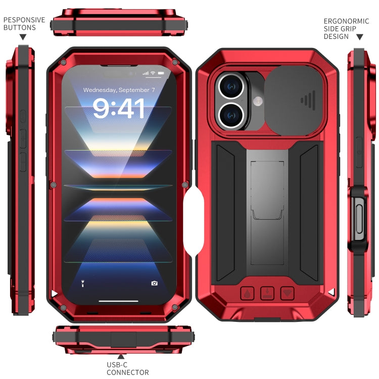 For iPhone 16 R-JUST Sliding Camera IP54 Life Waterproof Holder Phone Case(Red) - iPhone 16 Cases by R-JUST | Online Shopping South Africa | PMC Jewellery | Buy Now Pay Later Mobicred