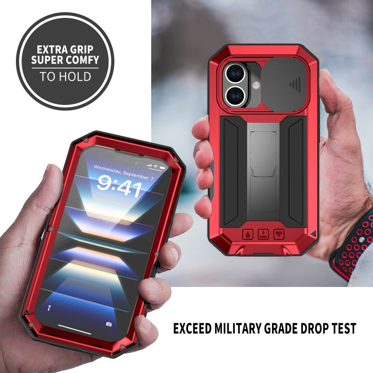 For iPhone 16 R-JUST Sliding Camera IP54 Life Waterproof Holder Phone Case(Red) - iPhone 16 Cases by R-JUST | Online Shopping South Africa | PMC Jewellery | Buy Now Pay Later Mobicred