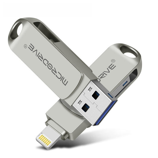 MicroDrive 2 In 1  8 Pin + USB 2.0 Portable Metal USB Flash Disk, Capacity:16GB(Silver) - USB Flash Drives by MICRODRIVE | Online Shopping South Africa | PMC Jewellery | Buy Now Pay Later Mobicred