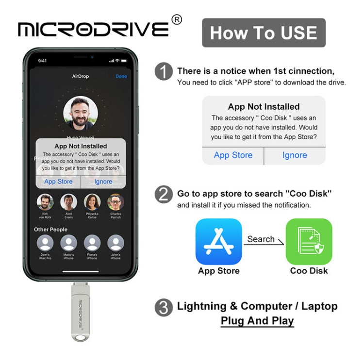 MicroDrive 2 In 1  8 Pin + USB 2.0 Portable Metal USB Flash Disk, Capacity:16GB(Silver) - USB Flash Drives by MICRODRIVE | Online Shopping South Africa | PMC Jewellery | Buy Now Pay Later Mobicred