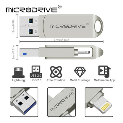 MicroDrive 2 In 1  8 Pin + USB 2.0 Portable Metal USB Flash Disk, Capacity:32GB(Silver) - USB Flash Drives by MICRODRIVE | Online Shopping South Africa | PMC Jewellery | Buy Now Pay Later Mobicred