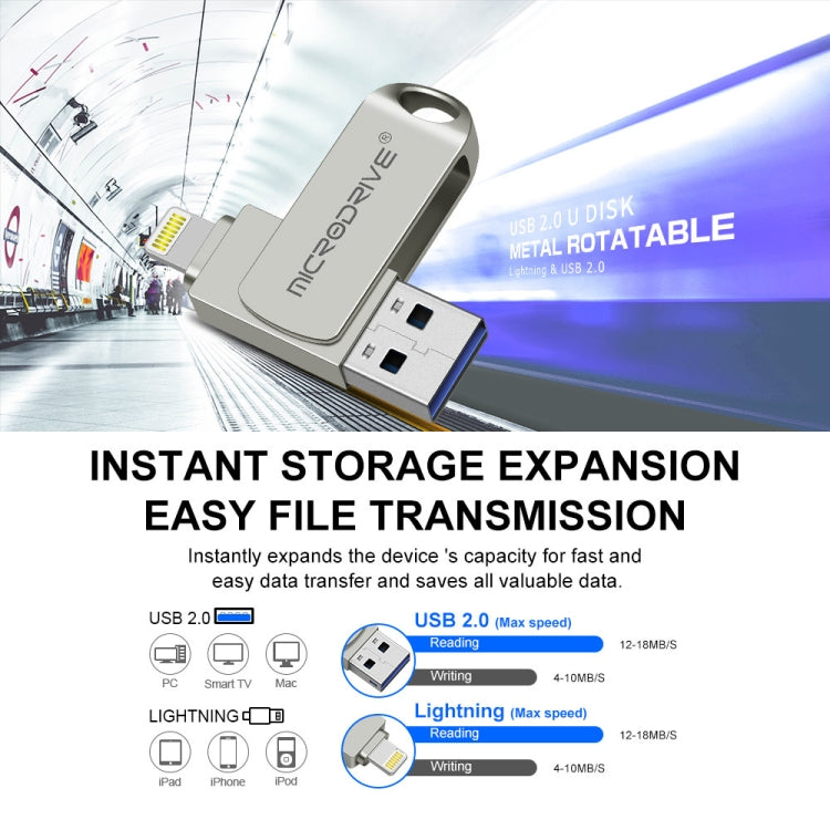 MicroDrive 2 In 1  8 Pin + USB 2.0 Portable Metal USB Flash Disk, Capacity:64GB(Silver) - free shipping - PMC Jewellery - Order now!