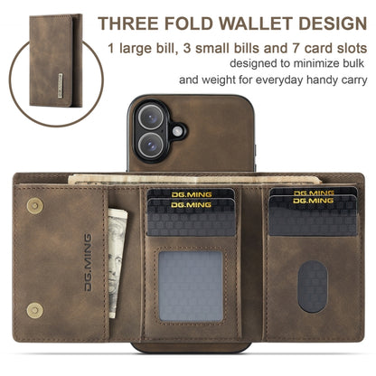 For iPhone 16 Plus DG.MING M1 Series 3-Fold Multi Card Wallet Leather Phone Case(Coffee) - iPhone 16 Plus Cases by DG.MING | Online Shopping South Africa | PMC Jewellery | Buy Now Pay Later Mobicred