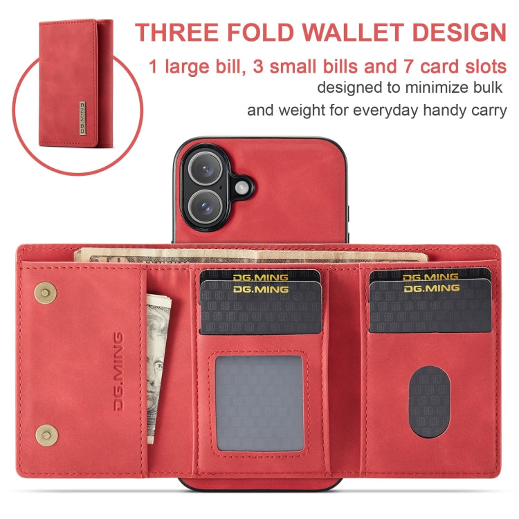 For iPhone 16 Plus DG.MING M1 Series 3-Fold Multi Card Wallet Leather Phone Case(Red) - iPhone 16 Plus Cases by DG.MING | Online Shopping South Africa | PMC Jewellery | Buy Now Pay Later Mobicred