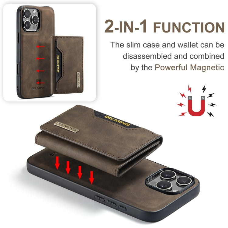 For iPhone 16 Pro Max DG.MING M2 Series 3-Fold Card Bag Wallet Leather Phone Case(Coffee) - iPhone 16 Pro Max Cases by DG.MING | Online Shopping South Africa | PMC Jewellery | Buy Now Pay Later Mobicred