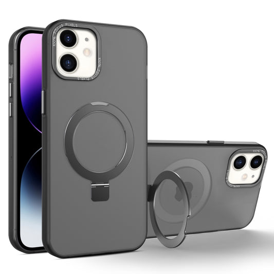 For iPhone 11 MagSafe Metal Holder Frosted Translucent Phone Case(Black) - iPhone 11 Cases by PMC Jewellery | Online Shopping South Africa | PMC Jewellery