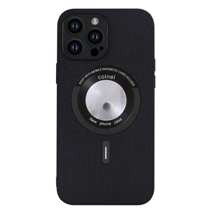 For iPhone 15 Pro Max Cloth Texture MagSafe Magnetic PU Phone Case(Black) - iPhone 15 Pro Max Cases by PMC TechLife | Online Shopping South Africa | PMC TechLife