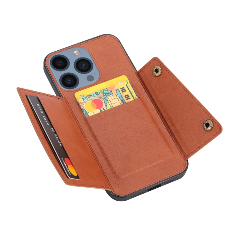 For iPhone 16 Pro Double Buckle Card Slots PU + TPU Phone Case(Brown) - iPhone 16 Pro Cases by PMC TechLife | Online Shopping South Africa | PMC TechLife | Buy Now Pay Later Mobicred