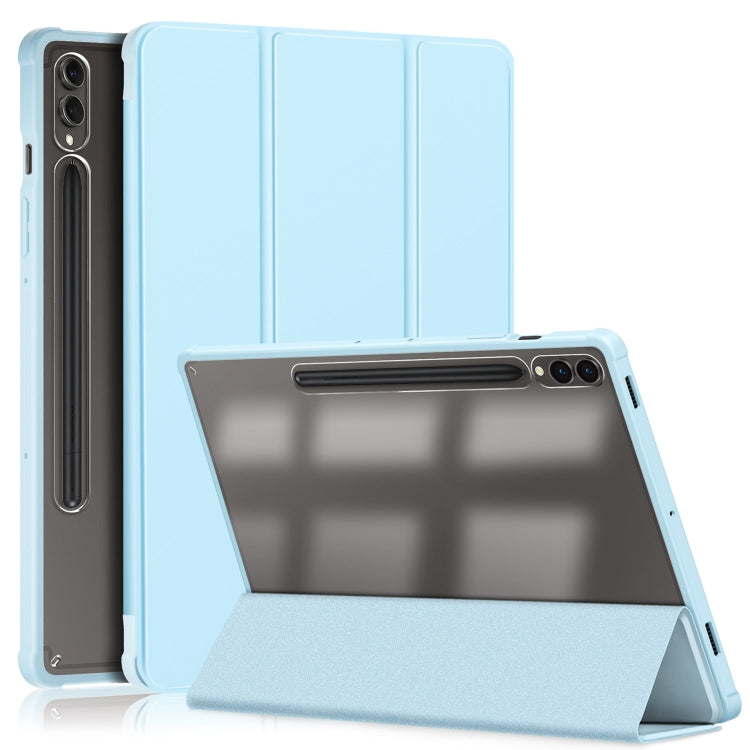 For Samsung Galaxy Tab S9+ Acrylic 3-folding Smart Leather Tablet Case(Sky Blue) - Galaxy Tab S9+ Cases by PMC Jewellery | Online Shopping South Africa | PMC Jewellery | Buy Now Pay Later Mobicred