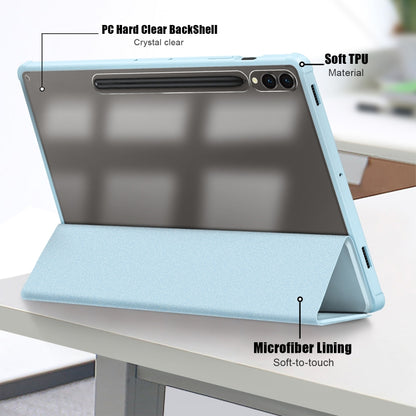 For Samsung Galaxy Tab S9+ Acrylic 3-folding Smart Leather Tablet Case(Sky Blue) - Galaxy Tab S9+ Cases by PMC Jewellery | Online Shopping South Africa | PMC Jewellery | Buy Now Pay Later Mobicred