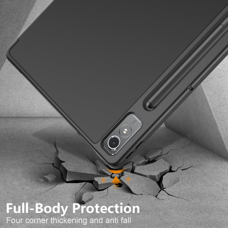 For Lenovo Tab P12 12.7 /P12 Pro 2nd Gen 3-folding TPU Smart Leather Tablet Case(Black) - Lenovo by PMC TechLife | Online Shopping South Africa | PMC TechLife