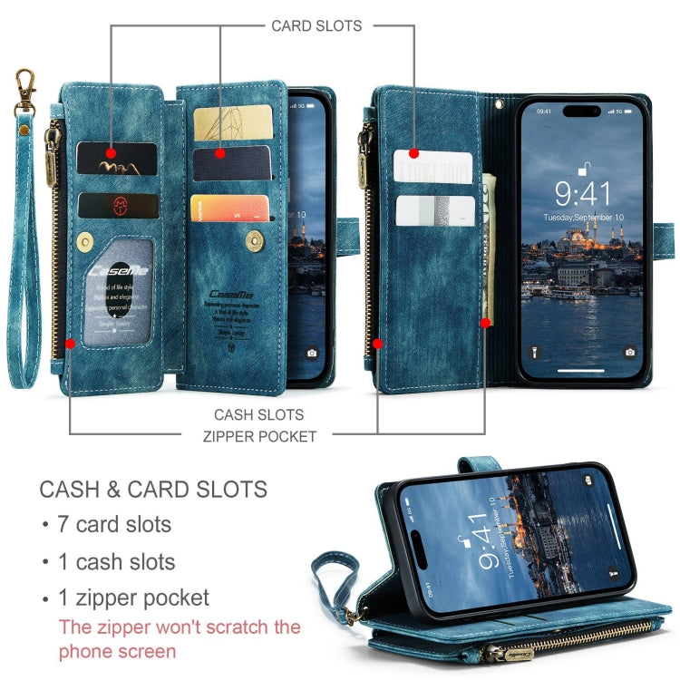 For iPhone 15 Pro Max CaseMe C30 Multifunctional Leather Phone Case(Blue) - iPhone 15 Pro Max Cases by CaseMe | Online Shopping South Africa | PMC Jewellery | Buy Now Pay Later Mobicred