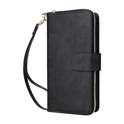 For iPhone 16 Plus 9 Card Slots Zipper Wallet Bag Leather Phone Case(Black) - iPhone 16 Plus Cases by PMC Jewellery | Online Shopping South Africa | PMC Jewellery | Buy Now Pay Later Mobicred