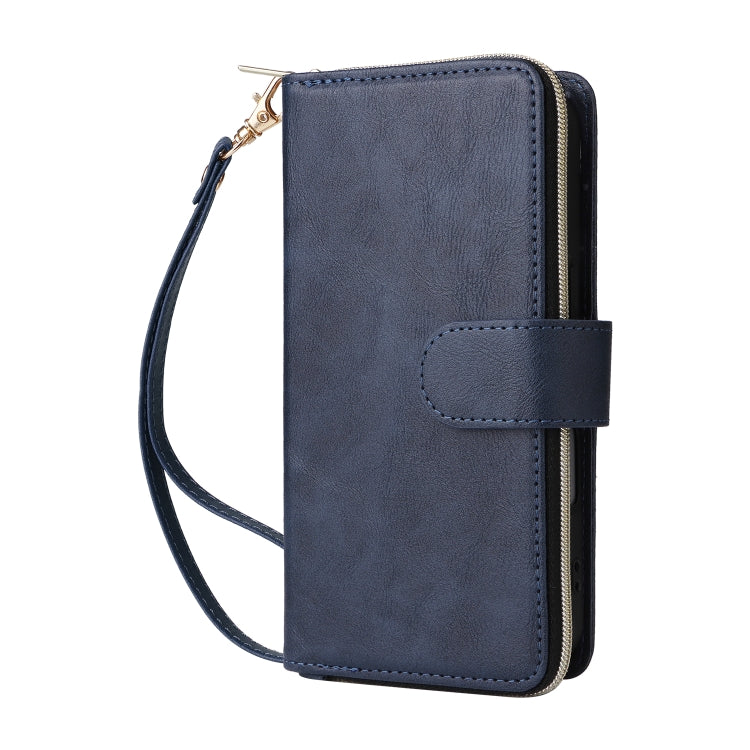 For iPhone 16 9 Card Slots Zipper Wallet Bag Leather Phone Case(Blue) - iPhone 16 Cases by PMC TechLife | Online Shopping South Africa | PMC TechLife | Buy Now Pay Later Mobicred