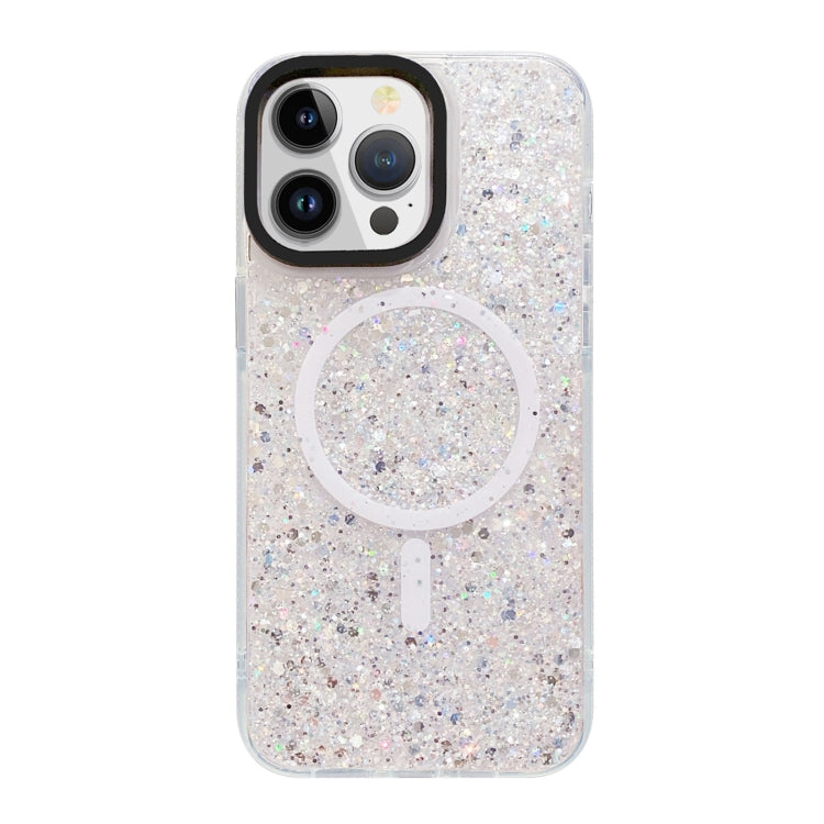 For iPhone 15 Pro Gold Armor MagSafe Glitter Epoxy Phone Case(White) - iPhone 15 Pro Cases by PMC Jewellery | Online Shopping South Africa | PMC Jewellery