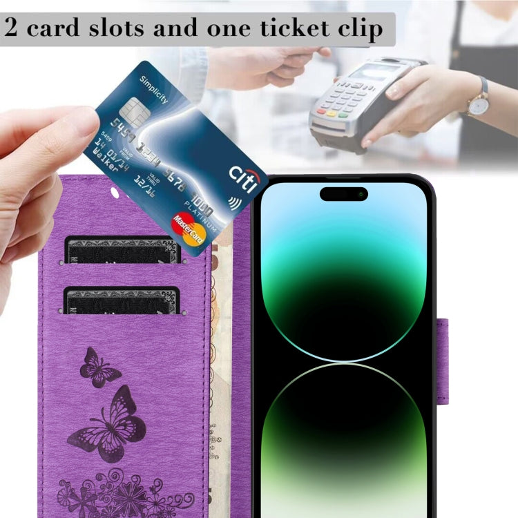 For iPhone 16 Pro Max Butterfly Embossed Flip Leather Phone Case(Purple) - iPhone 16 Pro Max Cases by PMC TechLife | Online Shopping South Africa | PMC TechLife | Buy Now Pay Later Mobicred