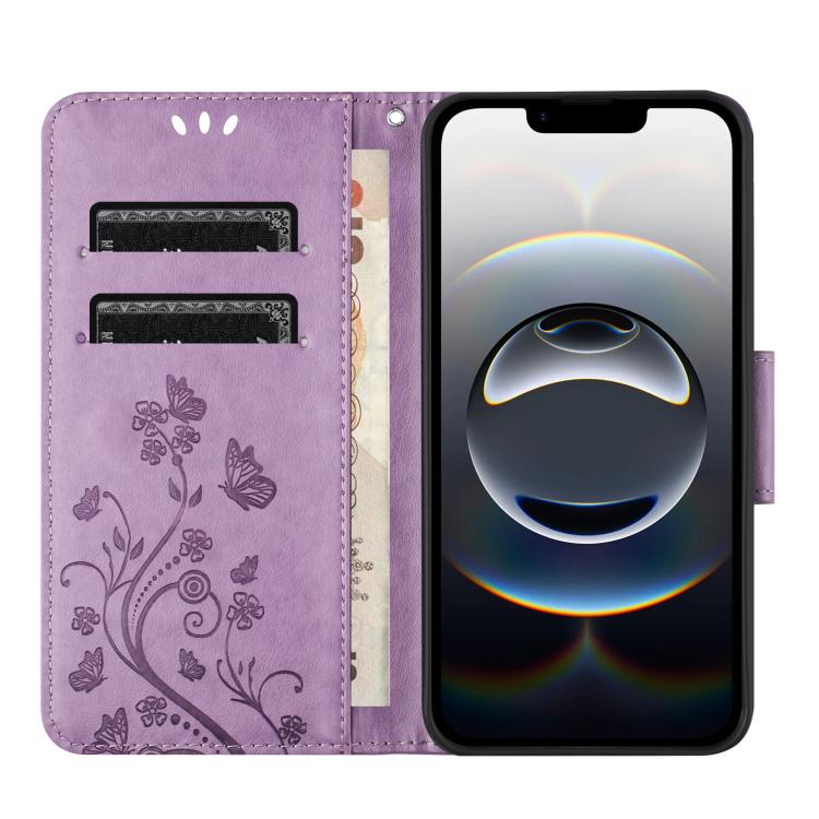 For iPhone 16e Butterfly Flower Pattern Flip Leather Phone Case(Light Purple) - iPhone 16e Cases by PMC TechLife | Online Shopping South Africa | PMC TechLife | Buy Now Pay Later Mobicred