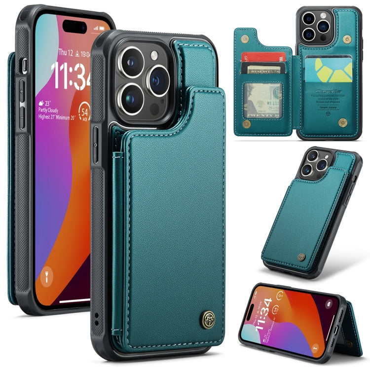 For iPhone 15 Pro CaseMe C22 Card Slots Holder RFID Anti-theft Phone Case(Blue Green) - iPhone 15 Pro Cases by CaseMe | Online Shopping South Africa | PMC Jewellery | Buy Now Pay Later Mobicred