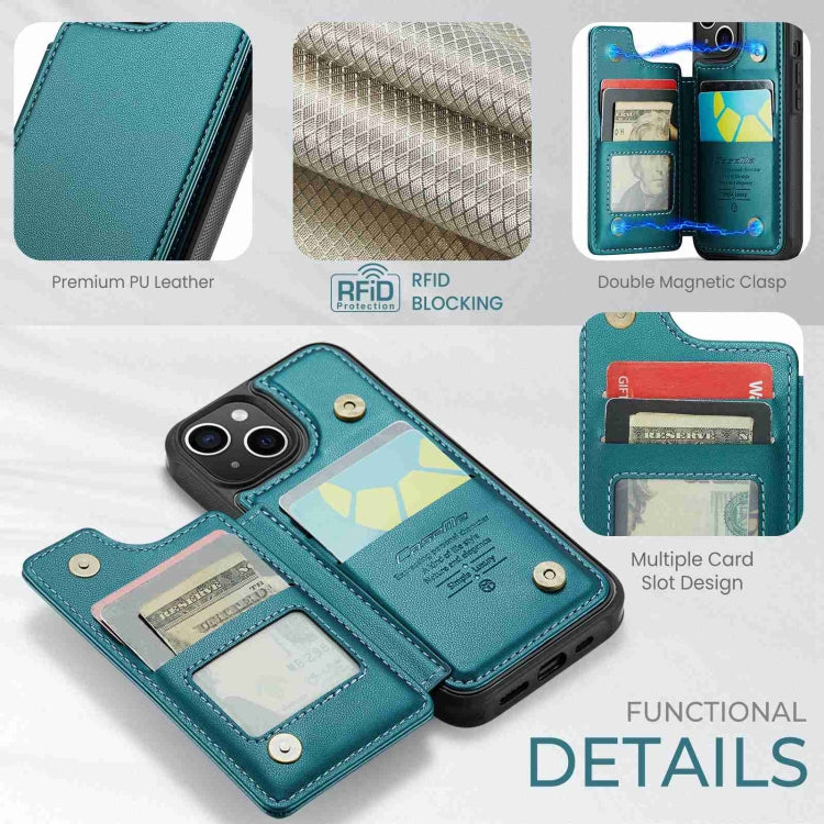 For iPhone 15 Plus CaseMe C22 Card Slots Holder RFID Anti-theft Phone Case(Blue Green) - iPhone 15 Plus Cases by CaseMe | Online Shopping South Africa | PMC Jewellery | Buy Now Pay Later Mobicred