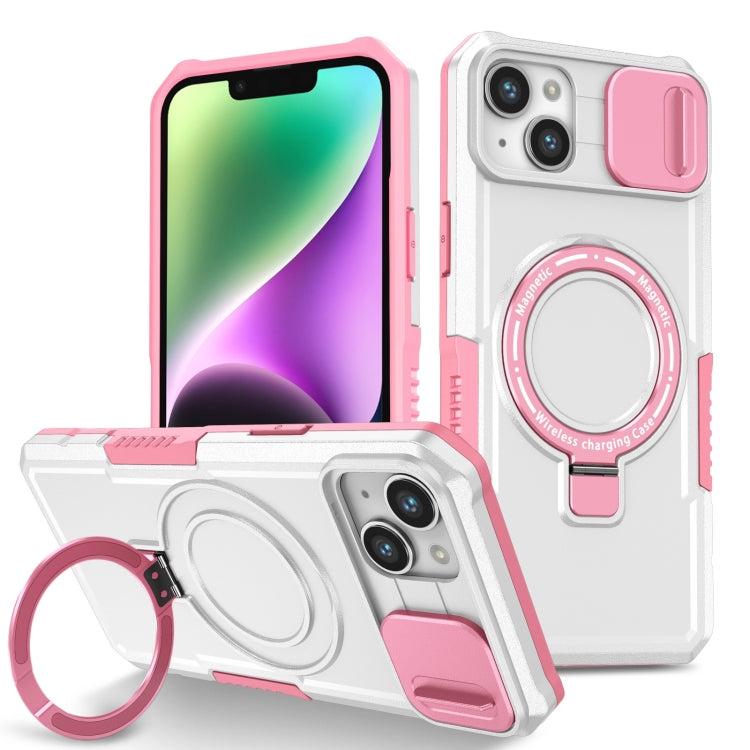 For iPhone 14 Sliding Camshield Magsafe Holder TPU Hybrid PC Phone Case(Pink White) - iPhone 14 Cases by PMC Jewellery | Online Shopping South Africa | PMC Jewellery