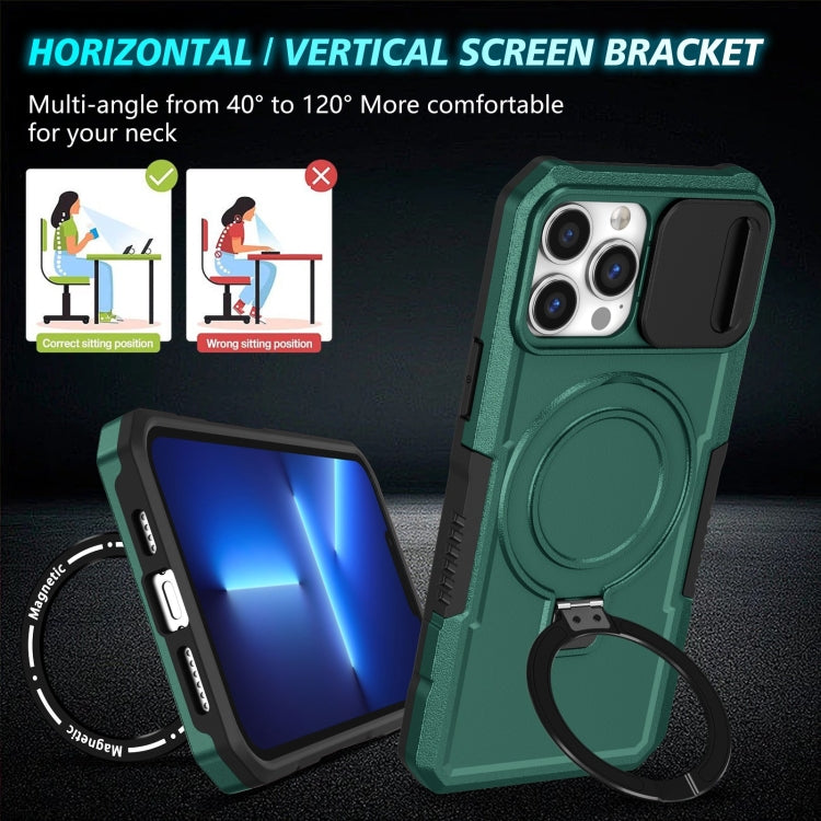 For iPhone 13 Pro Max Sliding Camshield Magsafe Holder TPU Hybrid PC Phone Case(Deep Green) - iPhone 13 Pro Max Cases by PMC Jewellery | Online Shopping South Africa | PMC Jewellery