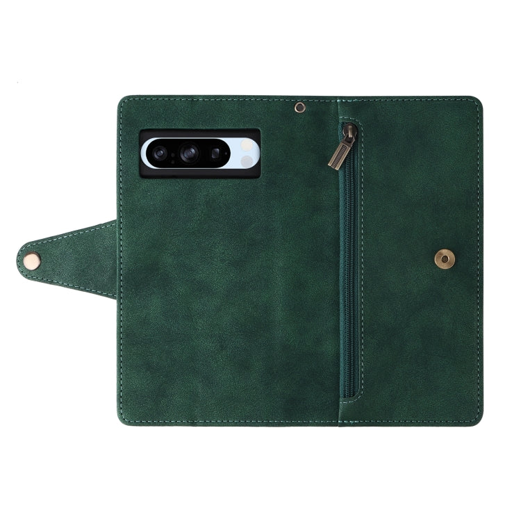 For Google Pixel 8a Rivet Buckle 9 Cards Three Fold Leather Phone Case(Green) - Google Cases by PMC Jewellery | Online Shopping South Africa | PMC Jewellery | Buy Now Pay Later Mobicred