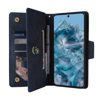 For Google Pixel 8a Rivet Buckle 9 Cards Three Fold Leather Phone Case(Blue) - Google Cases by PMC Jewellery | Online Shopping South Africa | PMC Jewellery | Buy Now Pay Later Mobicred