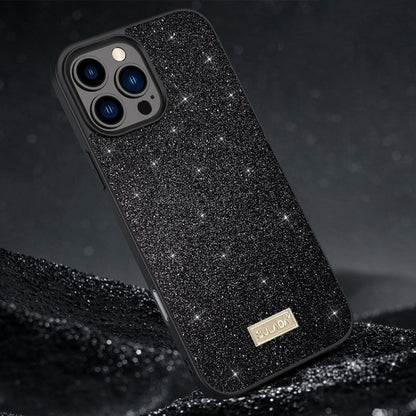 For iPhone 16 Pro SULADA Glittery PC Hybrid TPU Handmade Leather Phone Case(Black) - iPhone 16 Pro Cases by SULADA | Online Shopping South Africa | PMC Jewellery | Buy Now Pay Later Mobicred